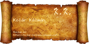 Kolár Kálmán névjegykártya